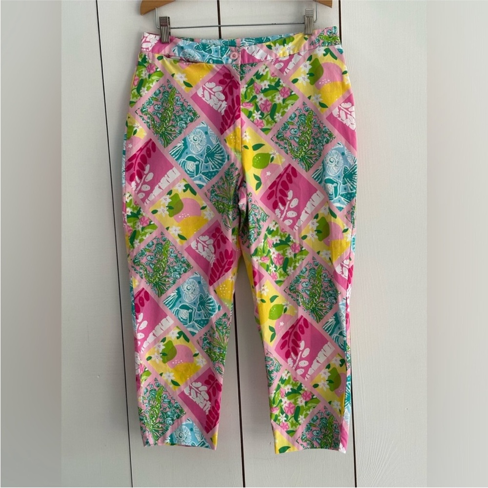 Lilly Pulitzer VTG Crop Pants Multicolor Patchwork Print Sz 8P Beach Resort